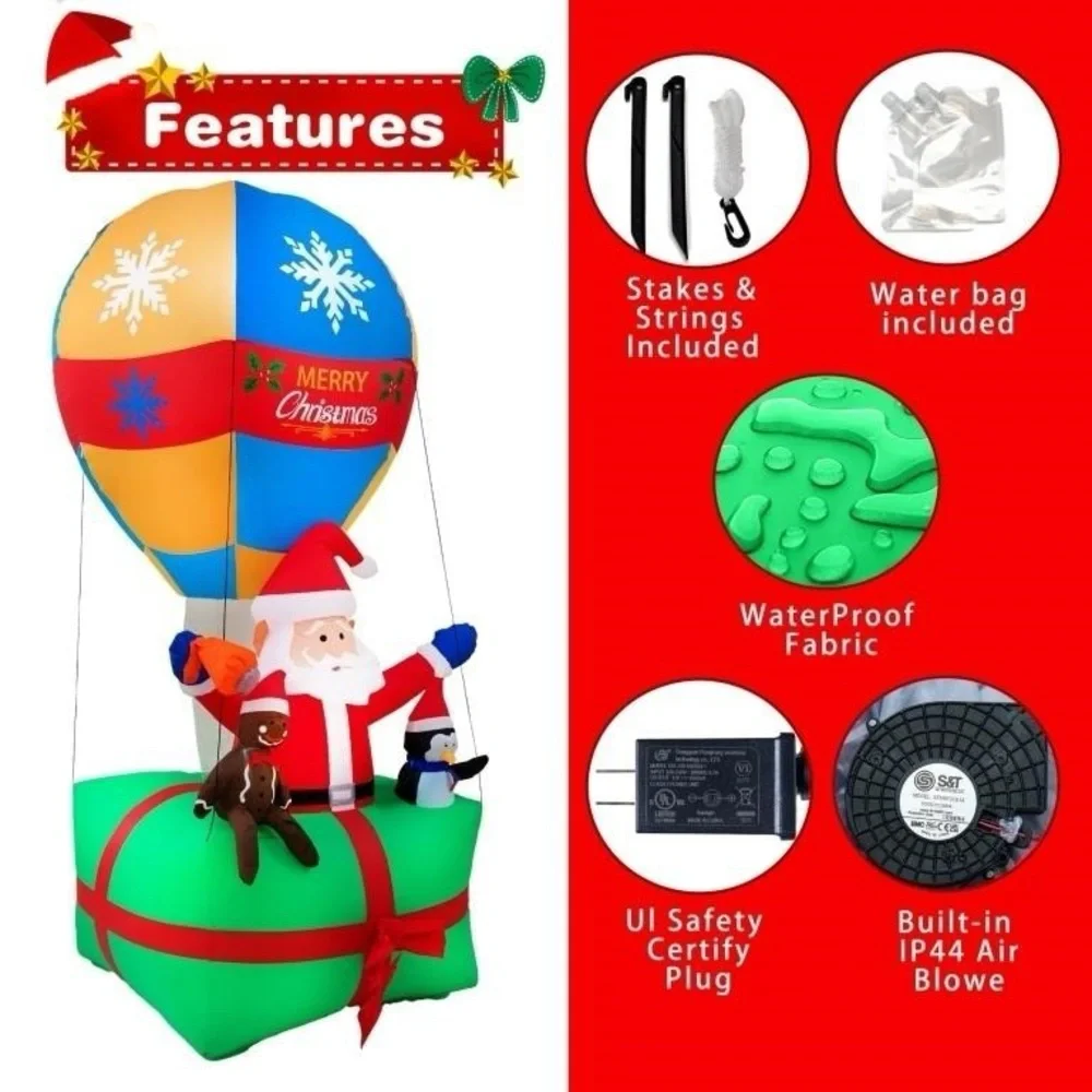 9Ft Inflatable Santa Hot Air Balloon with LED Lights